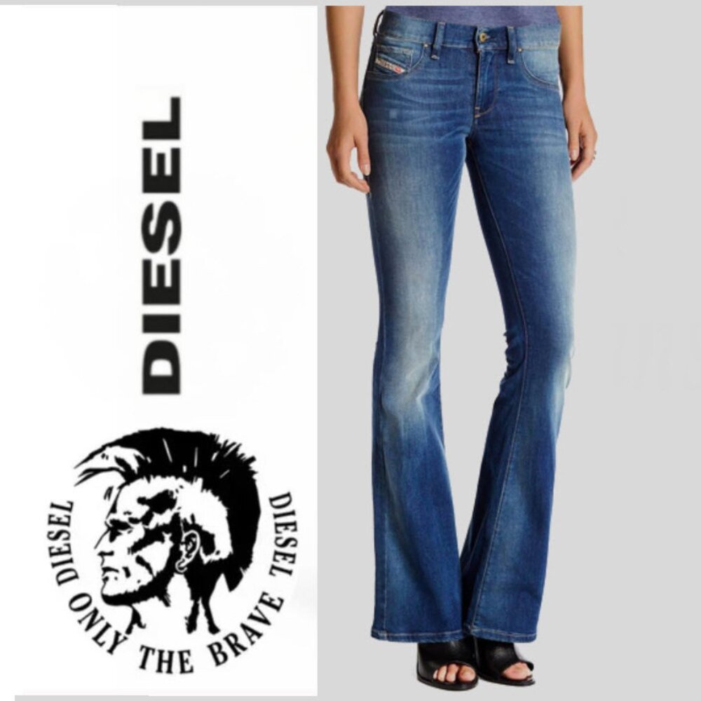 Diesel Flare Wide Leg Jeans Louvely Denim Blue Low Rise 29 Street Wear Euro chic